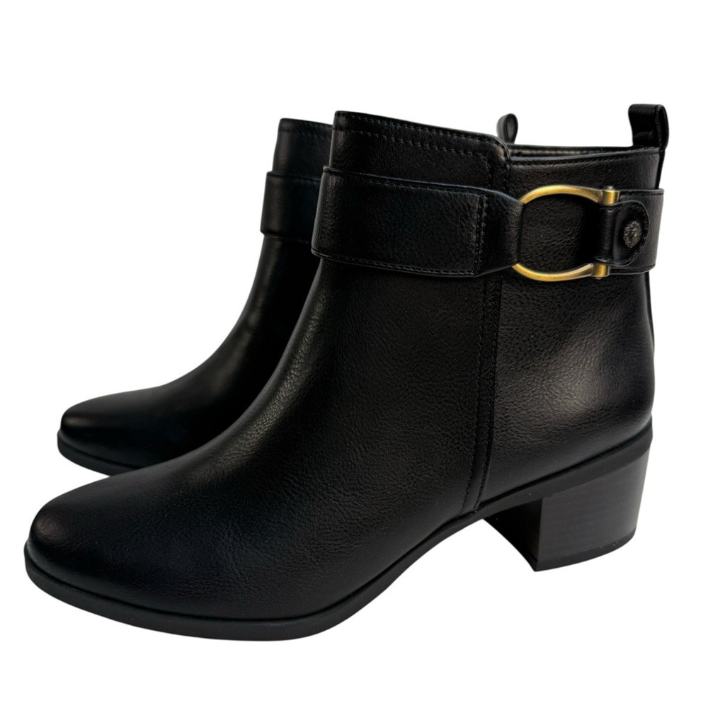 Anne Klein "Jeannie" Ankle Dress Boot Bootie 6 M Black Faux Leather Side Zip NIB